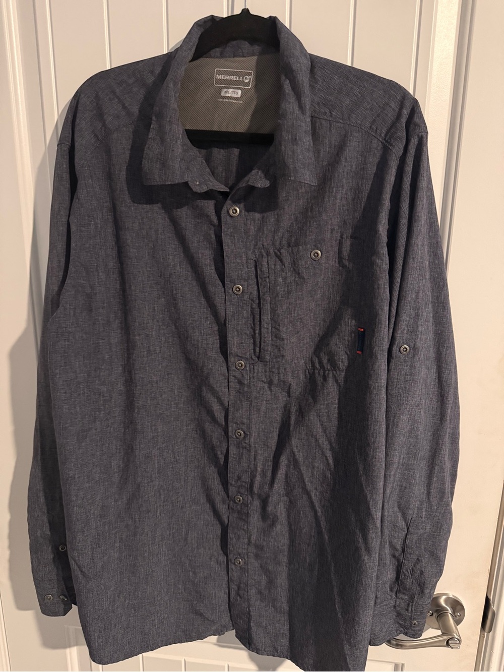 Merrell Men’s XXL Lightweight Outdoor Travel Button-Up Shirt Gray